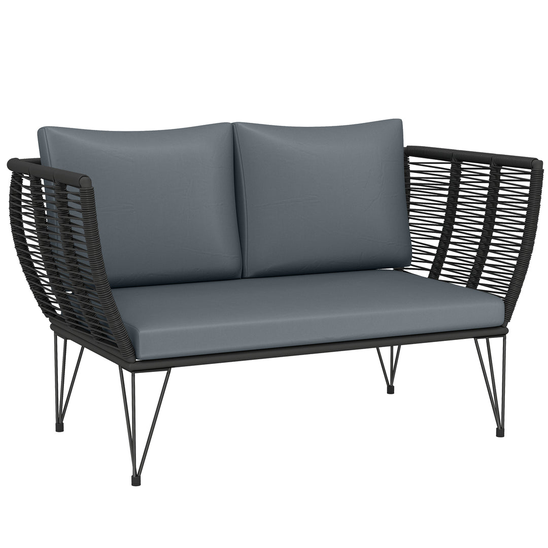 Havesofa med hynder, 2-personers sofa, udendørs balkonsofa, rattansofa, polyrattan havemøbler, 123 x 67 x 72 cm, lysegrå