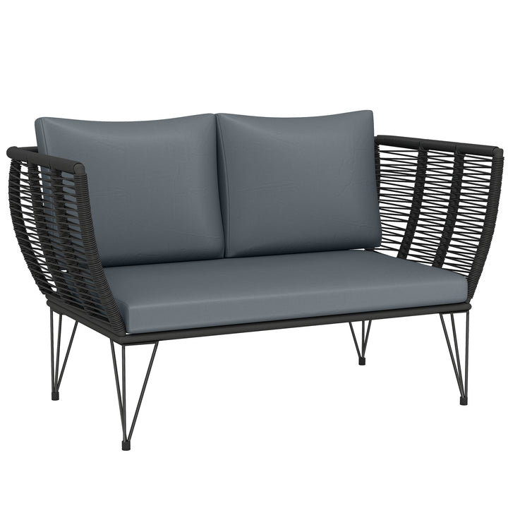 Havesofa med hynder, 2-personers sofa, udendørs balkonsofa, rattansofa, polyrattan havemøbler, 123 x 67 x 72 cm, lysegrå