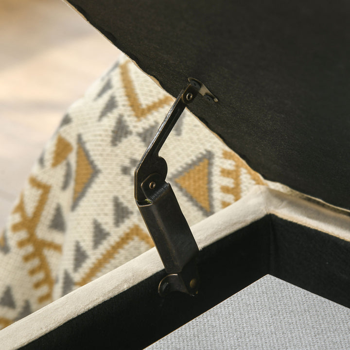 Opbevaringsbænk med dekorative knapsyninger, flannel-look, guldfarvede stålben, 110 x 47 x 46,5 cm