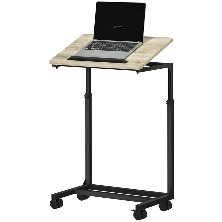 Sidebord, skrivebord, natbord, højdejusterbart, 4 hjul, metalstel