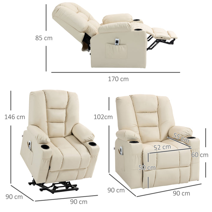 Massagestol stand-up aid seniorstol, inklusive fjernbetjening, 4 massagetilstande, 90 cm x 98 cm x 102 cm, creme