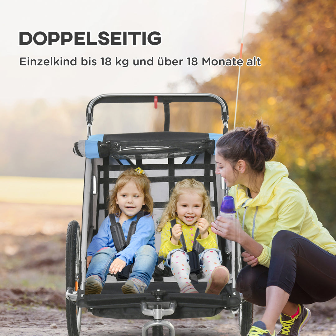 Barnevogn, 5-punkts sikkerhedssele, universalanhænger, stål, blå, 142 x 75 x 101 cm