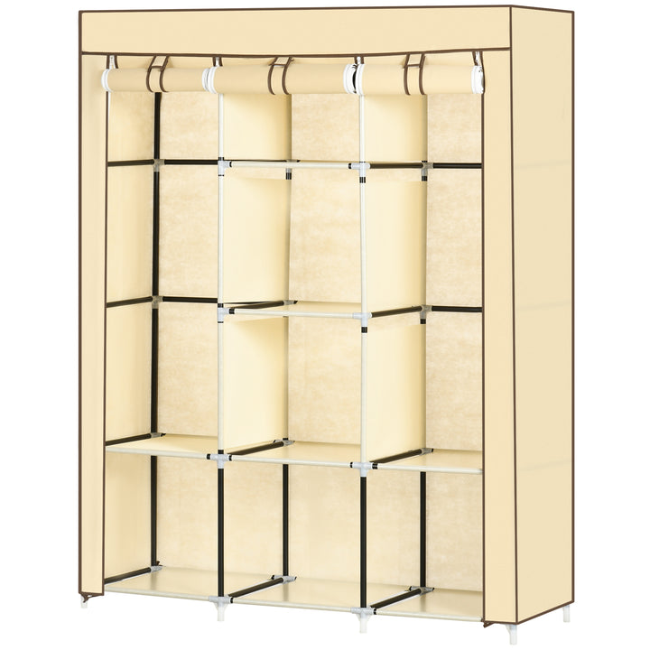 Stofgarderobe, opbevaringsløsning, 8 hylder, 2 garderobestativer, beige