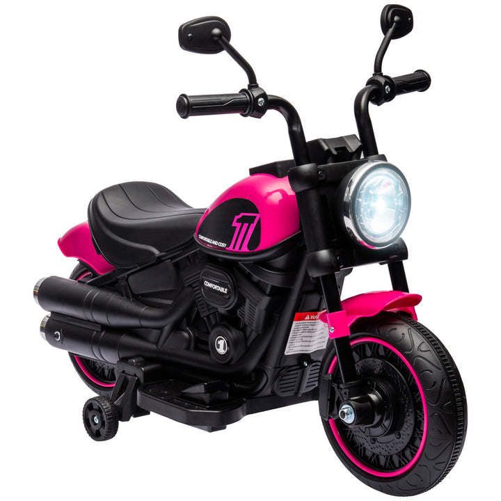 Elektrisk børnemotorcykel med støttehjul, forlygte, 1,5 til 3 km/t, til børn 1,5 til 3 år, pink