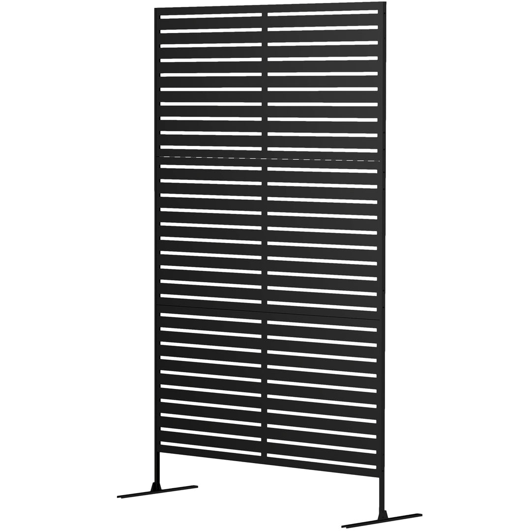 Udendørs metalrumdeler, lameldesign, dekorativ rumdeler til terrasse, have, balkon, sort