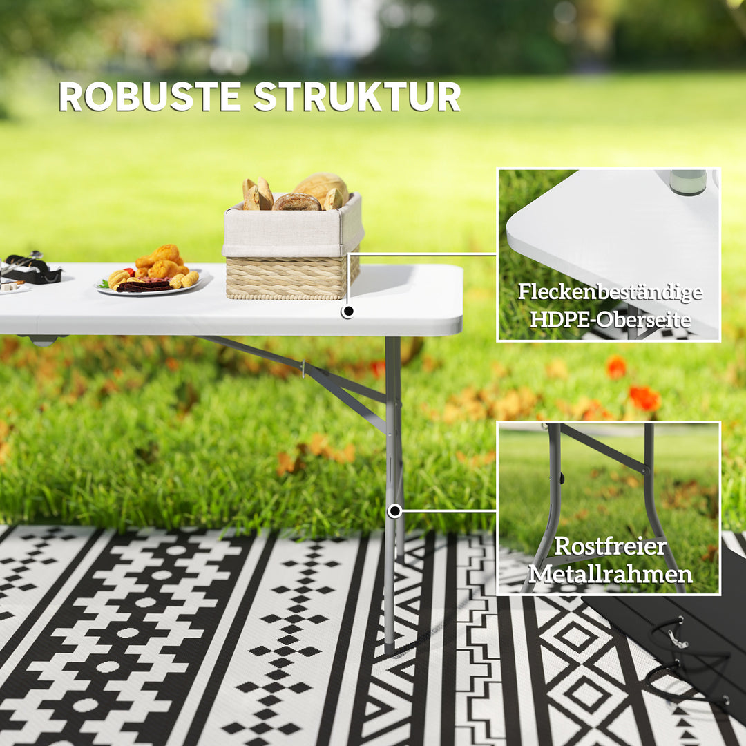 Klapbord, foldbart campingbord, metal, plastik, picnicbord, hvidt