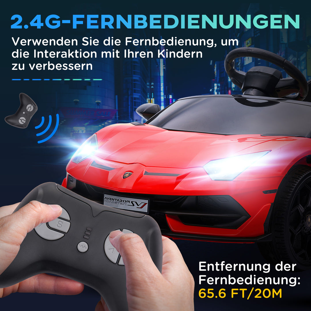 Elektrisk børnebil, Lamborghini Aventador med licens, mågevingedøre, musik, horn, til 3-5 år, rød