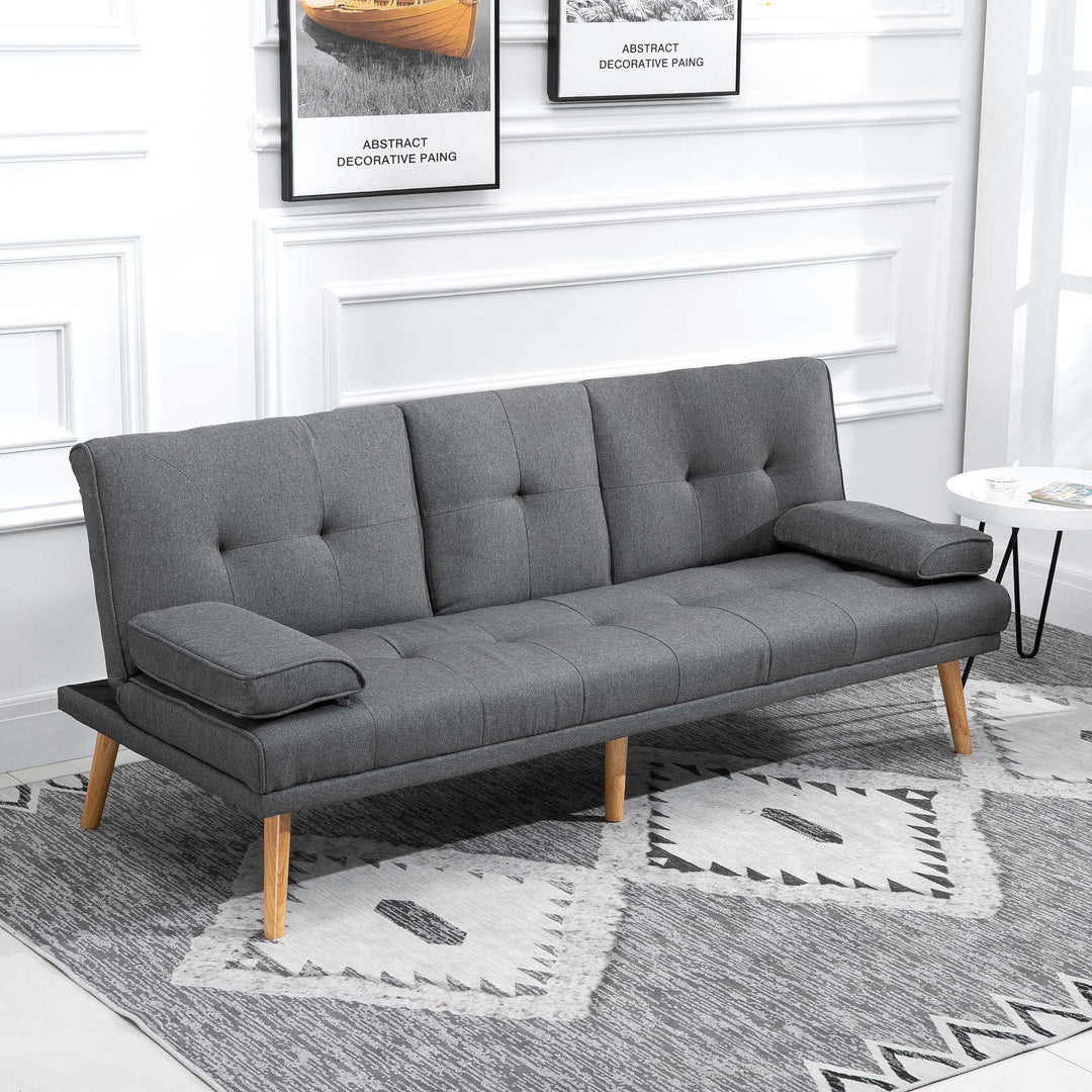 Skandinavisk 3-personers sovesofa med 2 hynder, grå + natur