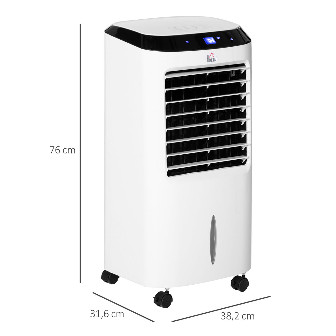 Bærbar luftkøler, 3-i-1 fordampningskøler, luftfugter, ventilator, 10L luftkøler med fjernbetjening, LED-berøringspanel, 3 hastigheder, timer, oscillation, hvid