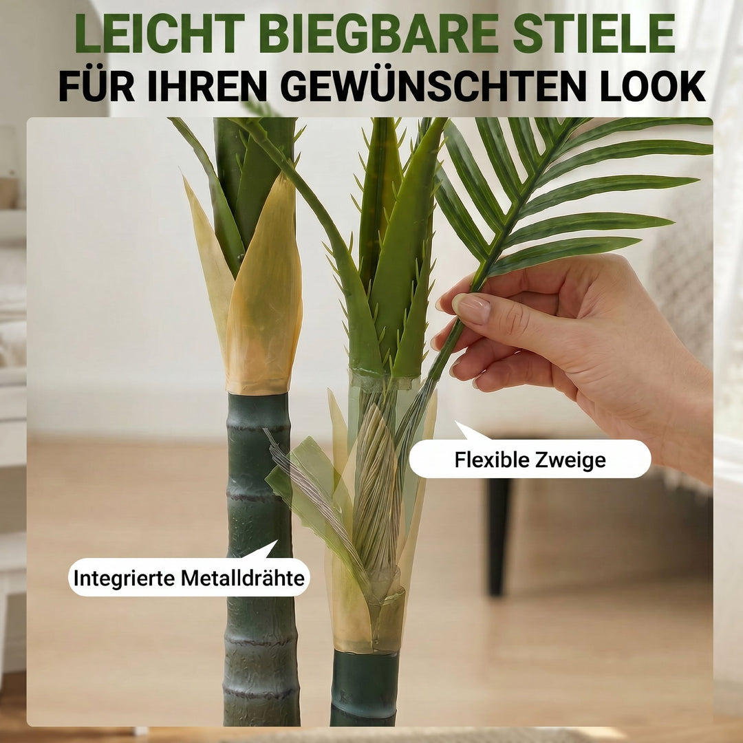 Kunstig palme 150 cm, kunstig palme med 16 palmeblade, stor kunstig plante i potte til stue, balkondekoration, grøn