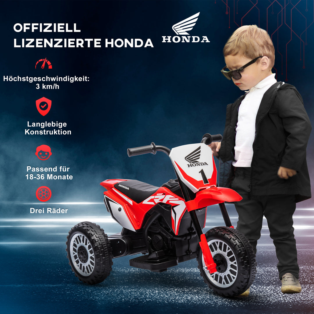 Honda elektrisk børnemotorcykel, 3 km/t, lydeffekter, til 18-36 måneder, rød