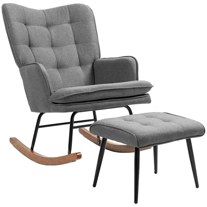 Gyngestol med skammel, komfortabel, op til 130 kg, hørlook, 64 x 89 x 90 cm, mørkegrå