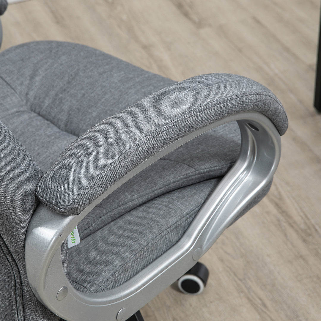 Kontorstol, arbejdsstol, skrivebordsstol, drejestol, 360° ergonomisk gyngefunktion, højdejusterbar, grå linned, 64 x 75 x 111-121 cm