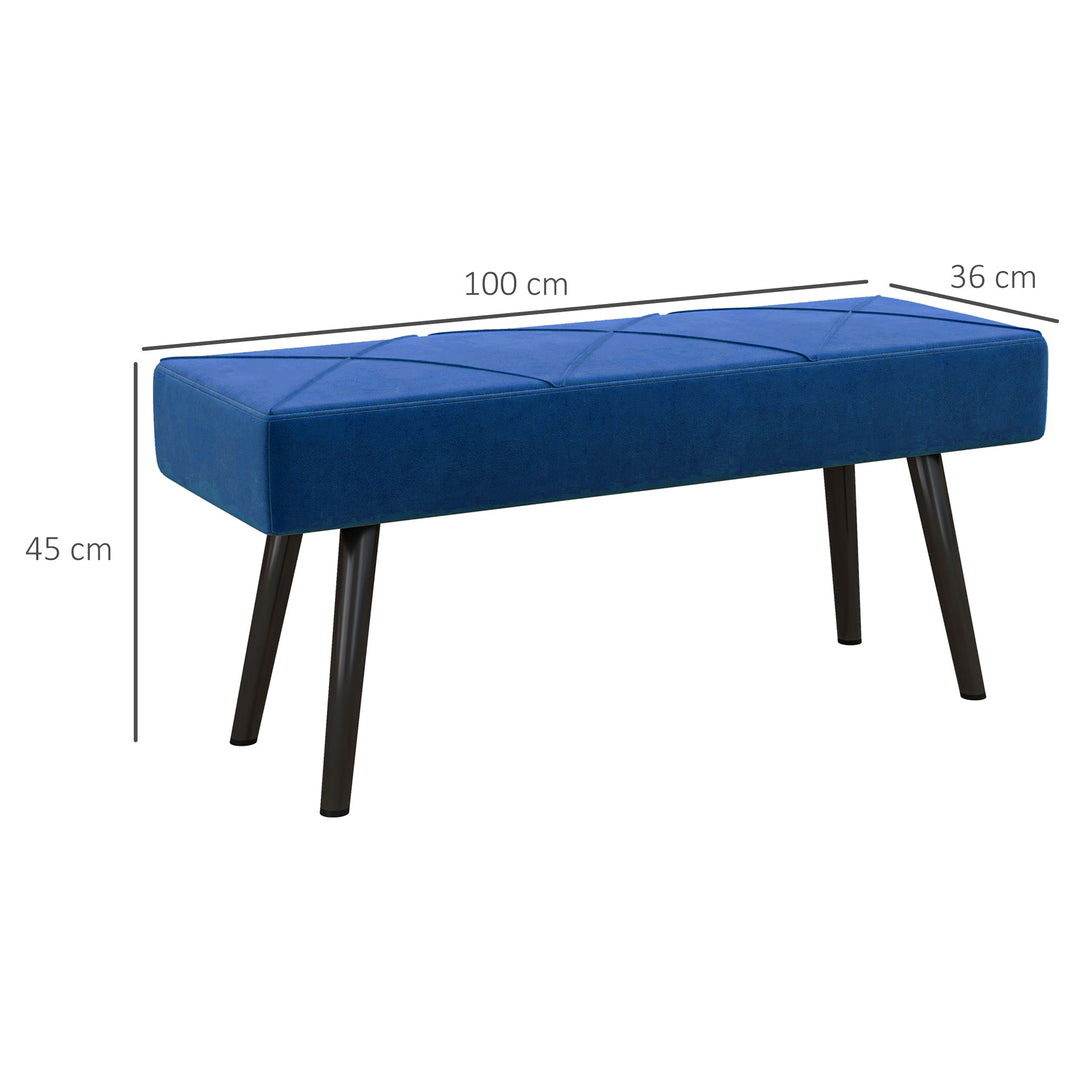 Polstret bænk sengebænk, velour look, 100 x 36 x 45 cm, blå