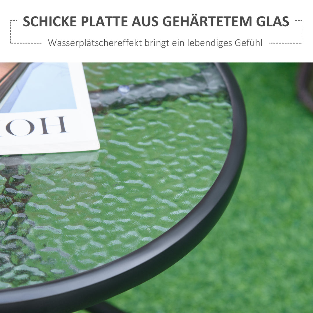 Sidebord til haven, vejrbestandigt havebord med glasbordplade, balkonbord af metal Ø50x55H cm