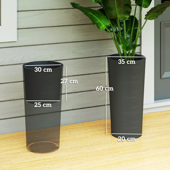 Sæt med 2 stabelbare urtepotter/plantekasser med drænhuller, 35x35 cm, runde, mørkegrå