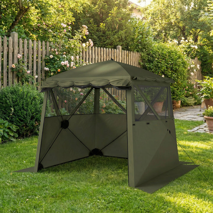 2x2m vandtæt, stabil, vintersikker pop-up foldbar pavillon med 4 sidepaneler, netvinduer, hoveddør, UV 30+
