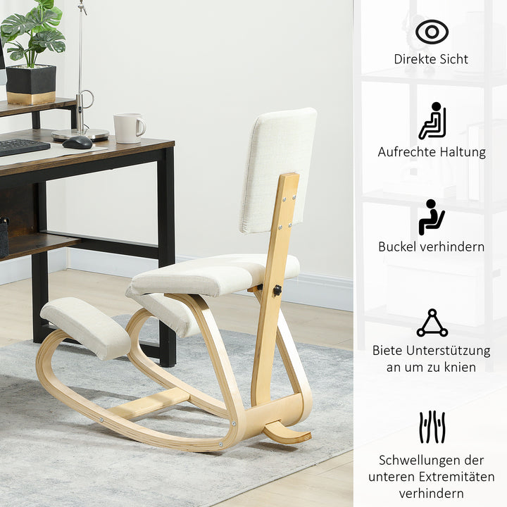 Ergonomisk knælestol, knælestol, sundhedsstol til hjemmet, kontoret, meditation, creme