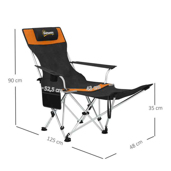 Sæt med 2 foldbare campingstole/fiskestole med aftagelig fodstøtte og kopholder, lasteevne 120 kg, orange