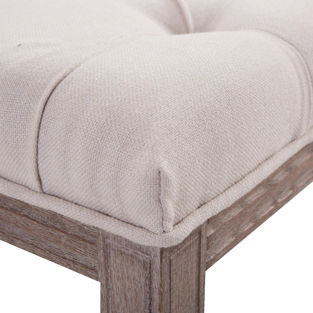Polstret lounge-skammel vintage retro med knapper hør + træ beige 142 x 47 x 51 cm