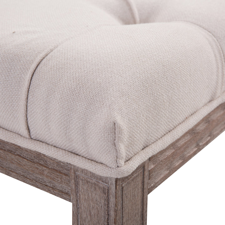 Polstret lounge-skammel vintage retro med knapper hør + træ beige 142 x 47 x 51 cm