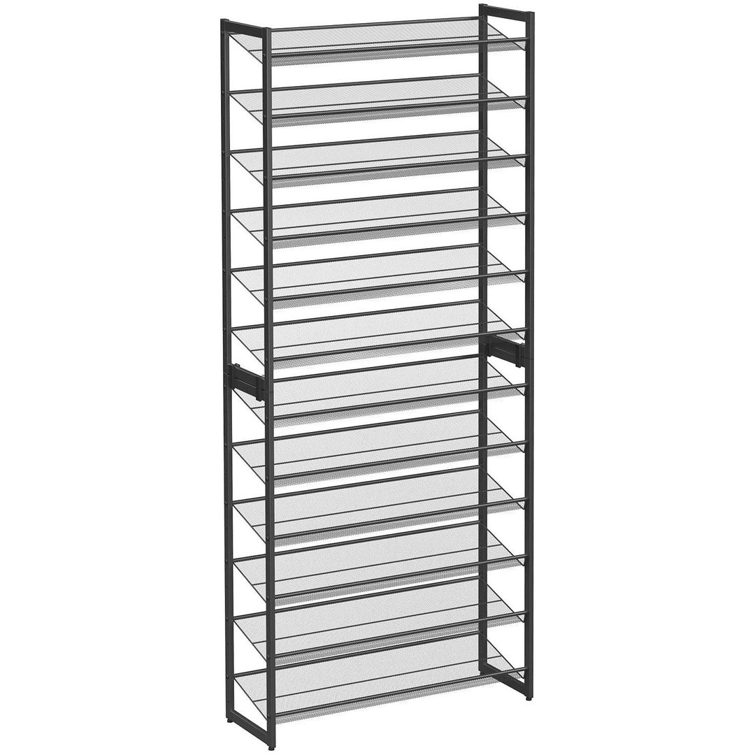 Stor skoreol med 12 hylder – sort stål, 92,5 x 30,7 x 223 cm