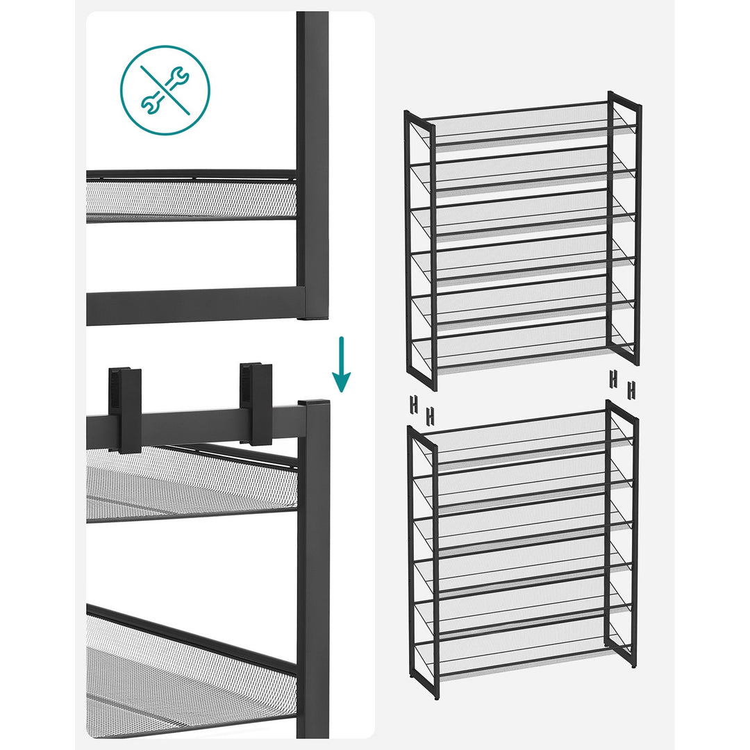 Stor skoreol med 12 hylder – sort stål, 92,5 x 30,7 x 223 cm