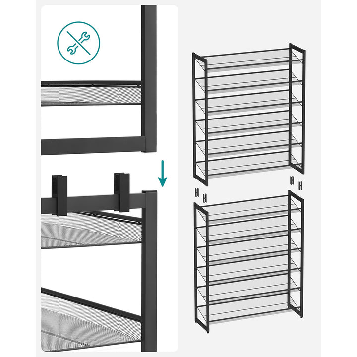 Stor skoreol med 12 hylder – sort stål, 92,5 x 30,7 x 223 cm