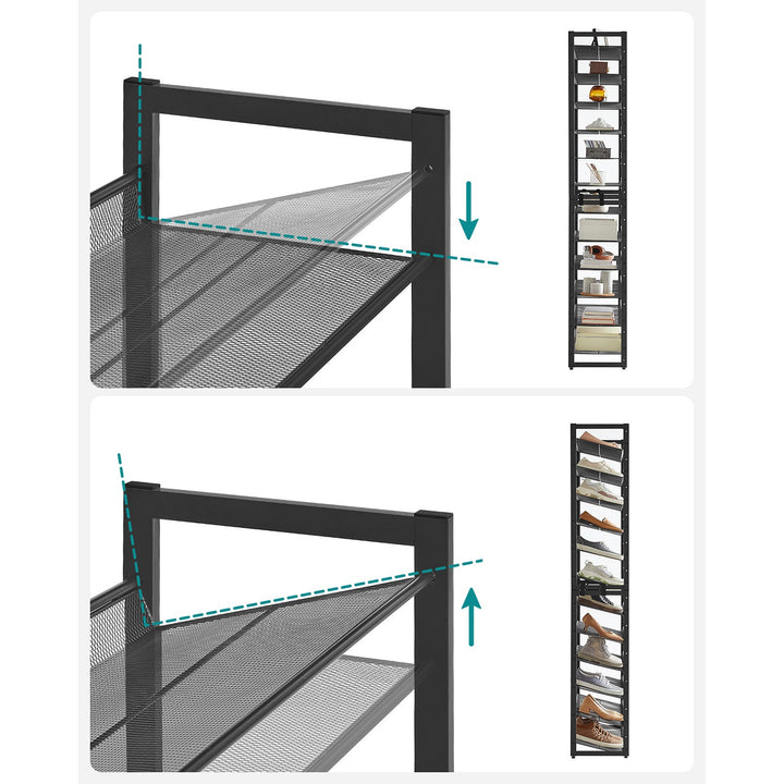 Stor skoreol med 12 hylder – sort stål, 92,5 x 30,7 x 223 cm