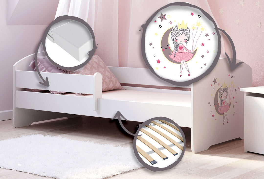 LUK børneseng 140x70 med gelænder - Sovende prinsesse