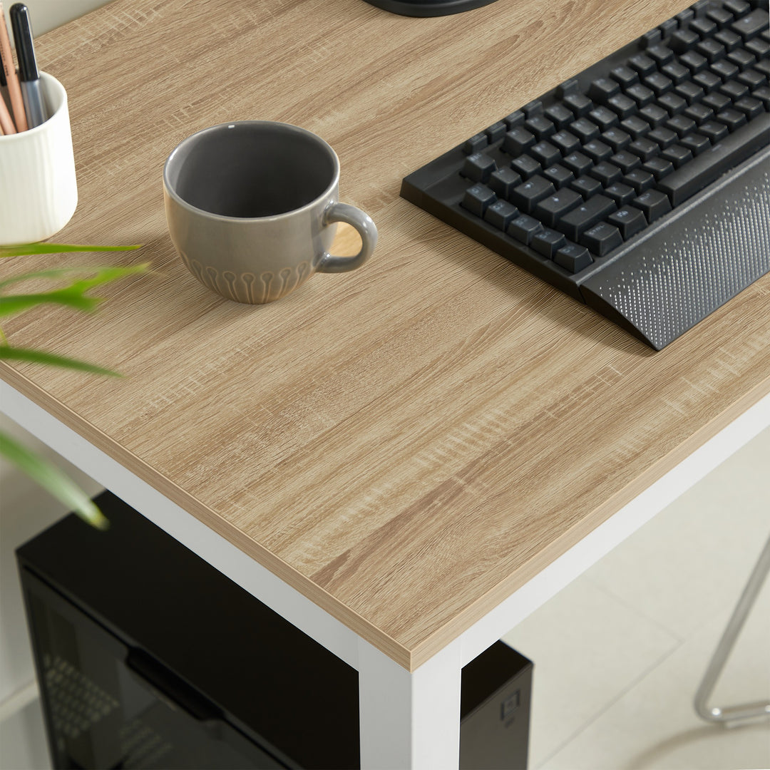 TESSA Bordsæt 120 cm x 60 cm - eg / hvide ben + 4 WAT stole grå / naturfarvet ben