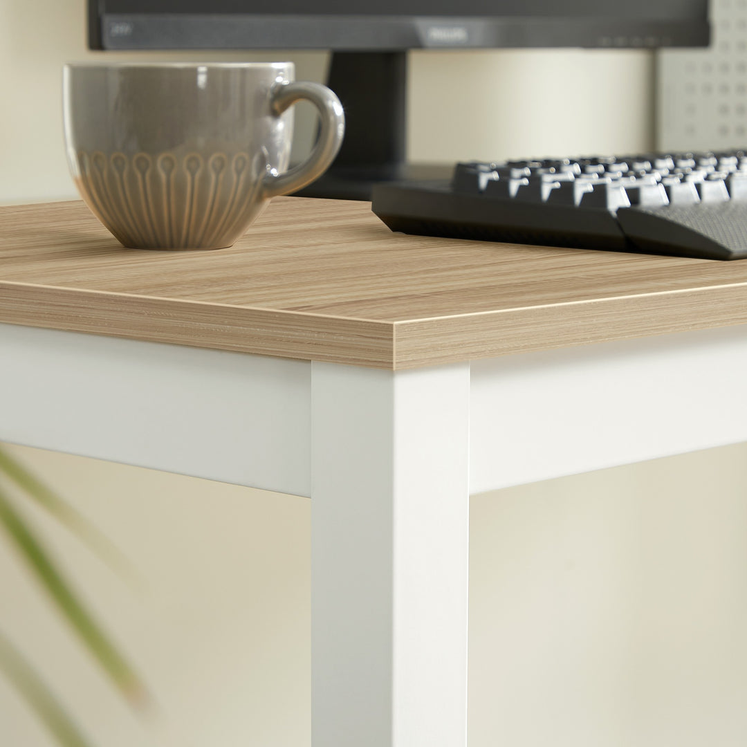 TESSA Bordsæt 120 cm x 60 cm - eg / hvide ben + 4 WAT stole grå / naturfarvet ben