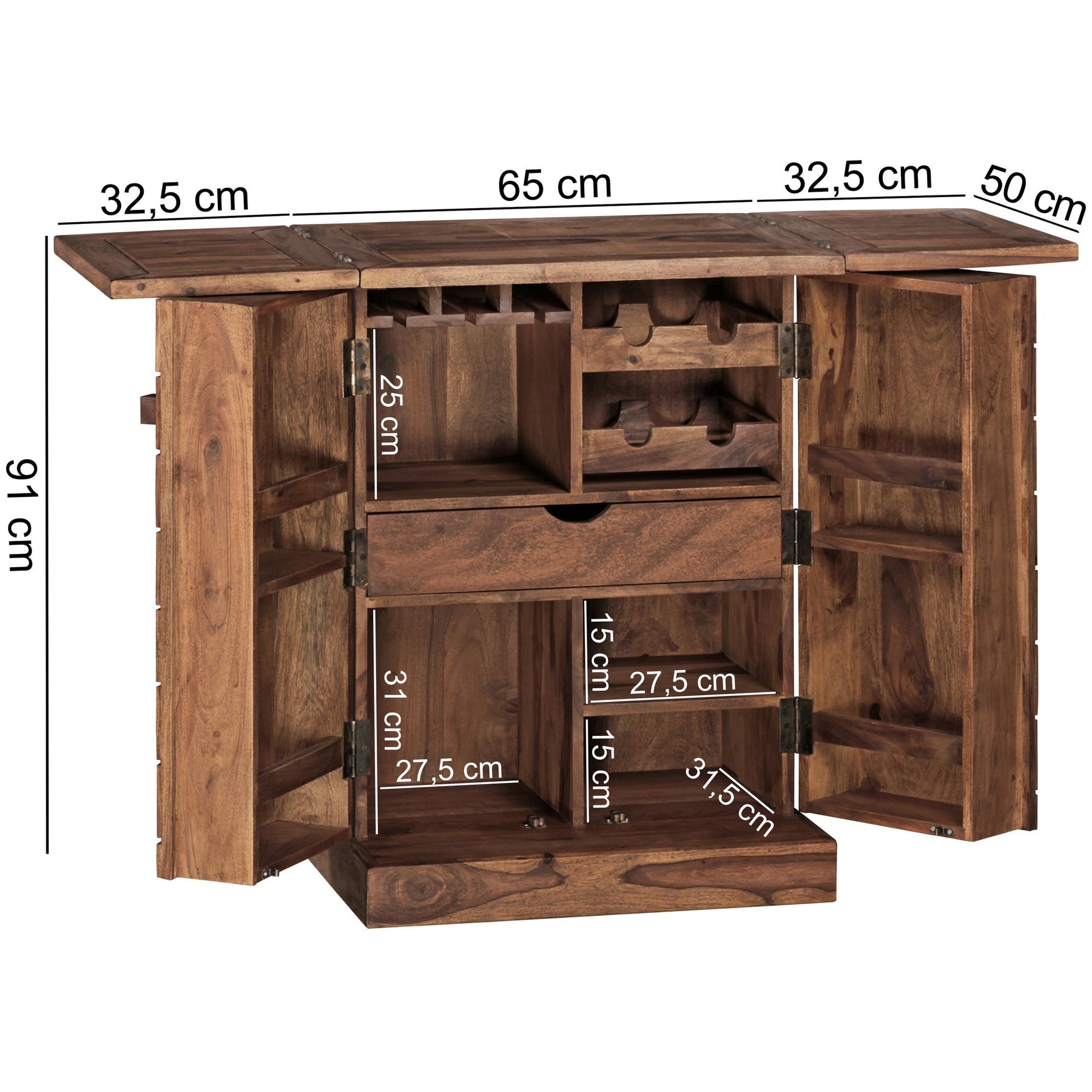 Kommode massivt træ 65x91x50 cm vinbar foldbar, lille bar moderne, bar ...