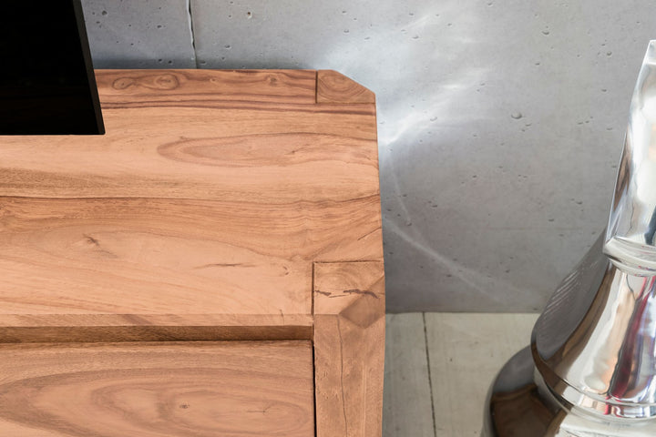 Lavbordskommode i massivt akacietræ, 140 cm, TV-bord med opbevaringsrum, landligt underskab, 40 cm, TV-møbel