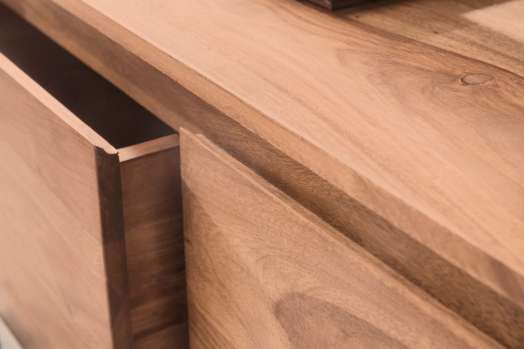 Lavbordskommode i massivt akacietræ, 140 cm, TV-bord med opbevaringsrum, landligt underskab, 40 cm, TV-møbel