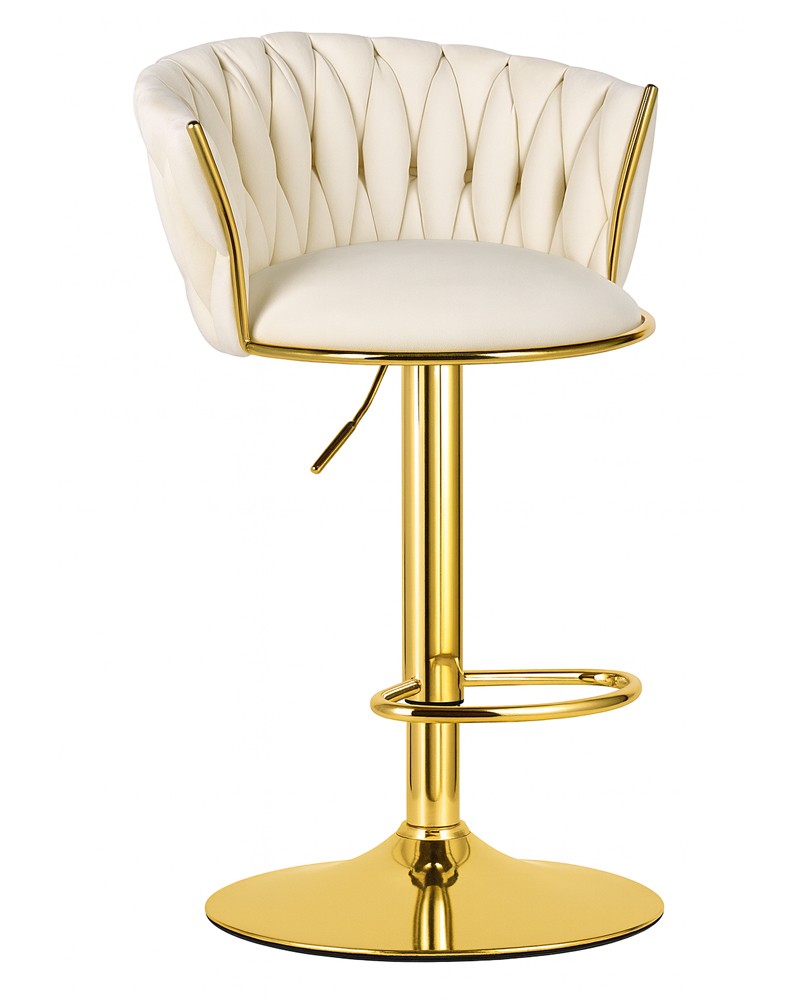 Barstol i fløjl – beige med guldfarvet stel