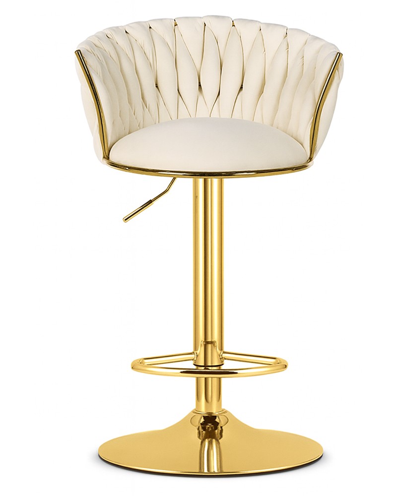 Barstol i fløjl – beige med guldfarvet stel