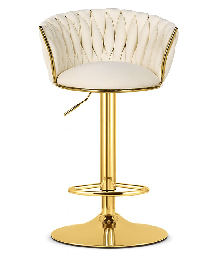 Barstol i fløjl – beige med guldfarvet stel