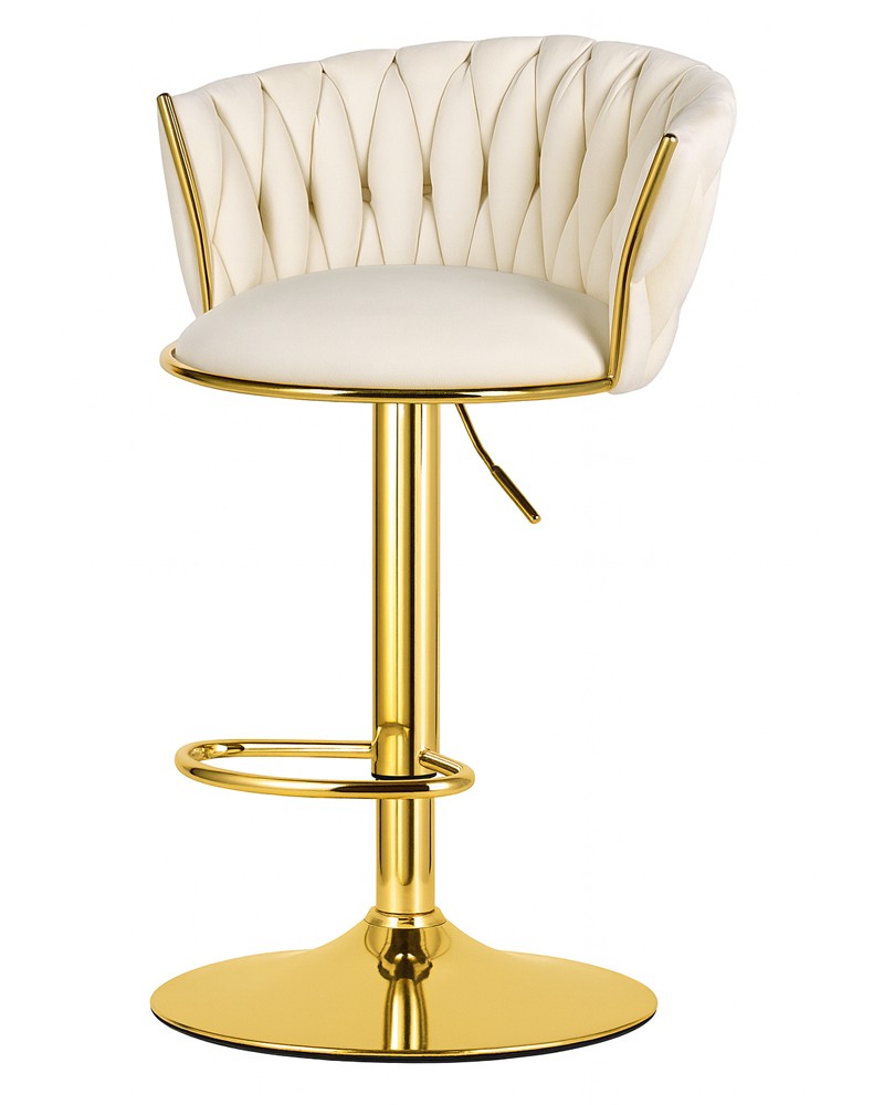 Barstol i fløjl – beige med guldfarvet stel