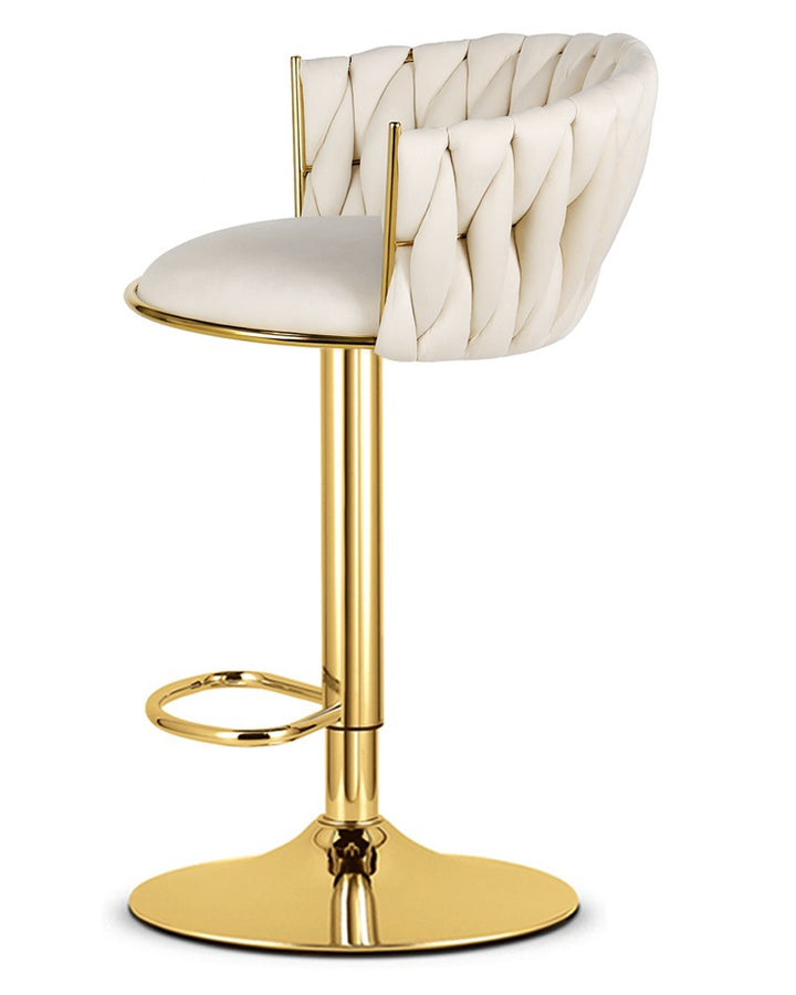 Barstol i fløjl – beige med guldfarvet stel