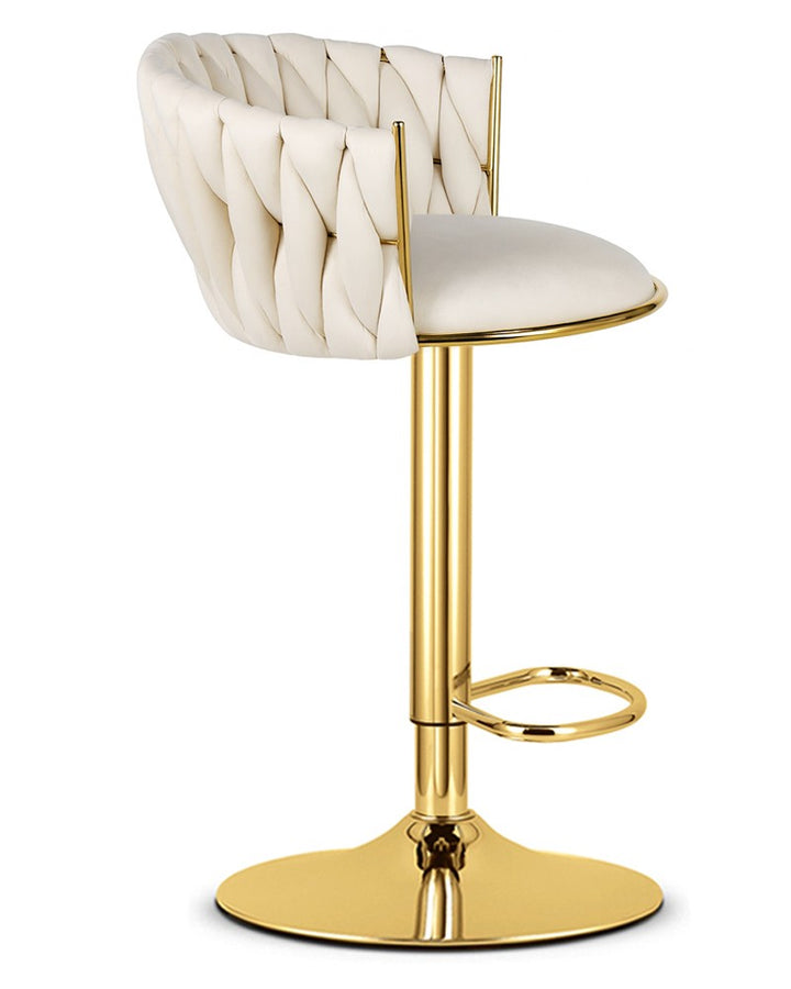 Barstol i fløjl – beige med guldfarvet stel