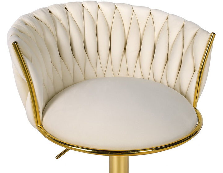 Barstol i fløjl – beige med guldfarvet stel