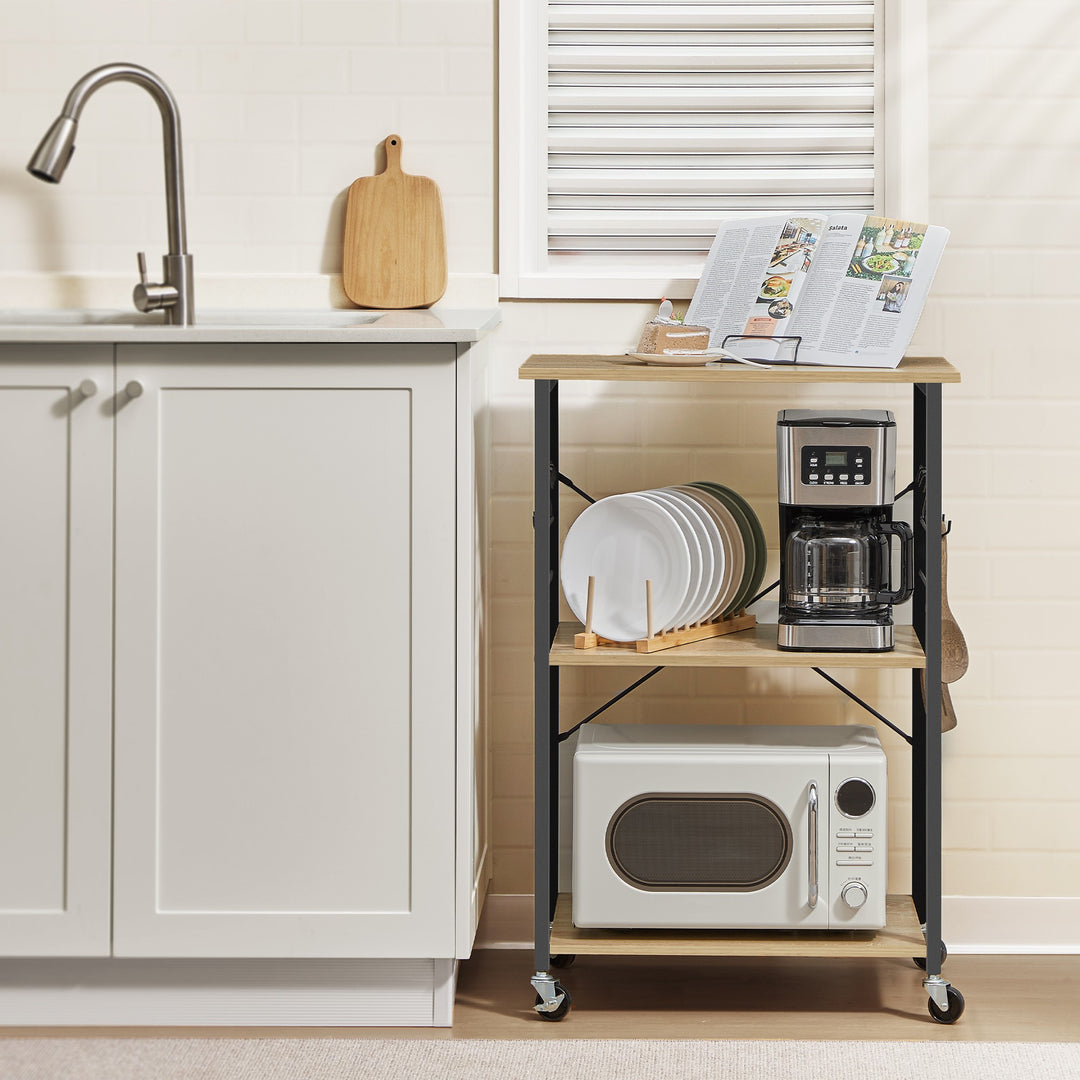 Køkkenreol på hjul – ARTISAN OAK / sort (industrielt design)