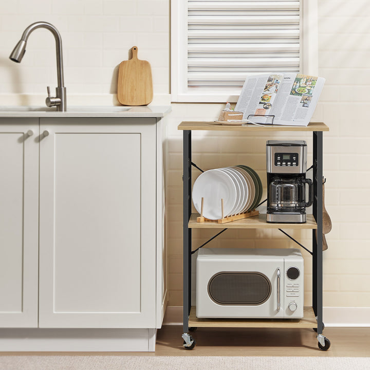 Køkkenreol på hjul – ARTISAN OAK / sort (industrielt design)