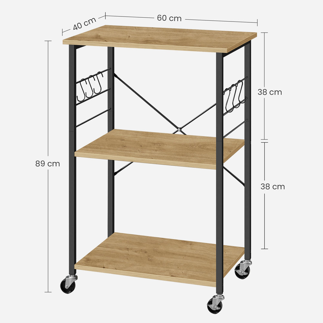 Køkkenreol på hjul – ARTISAN OAK / sort (industrielt design)