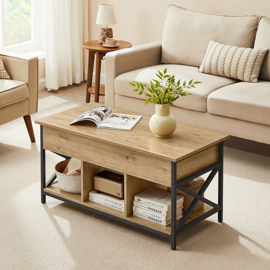 Sofabord med udtrækbar bordplade – ARTISAN OAK / sort (loft design)