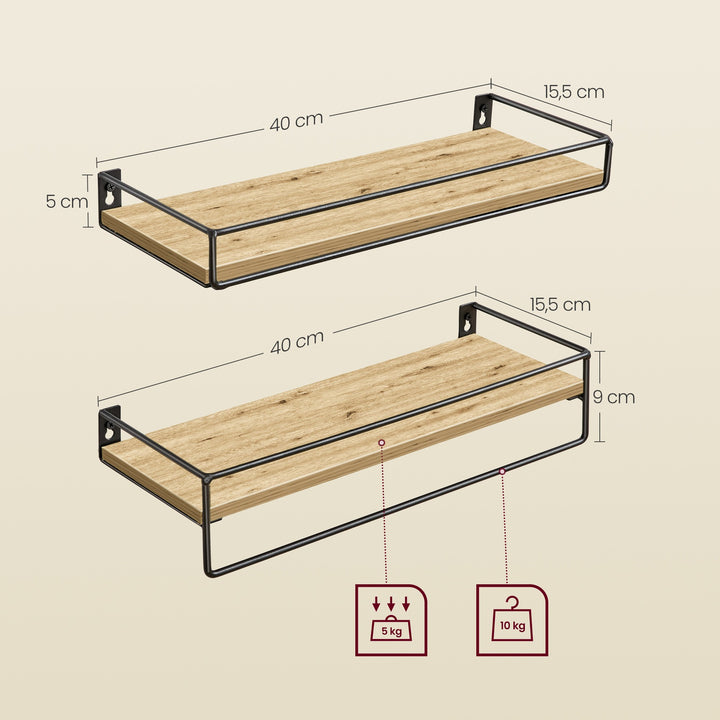 Væghylder med ophængsstang – sæt med 2 stk. | ARTISAN OAK / sort