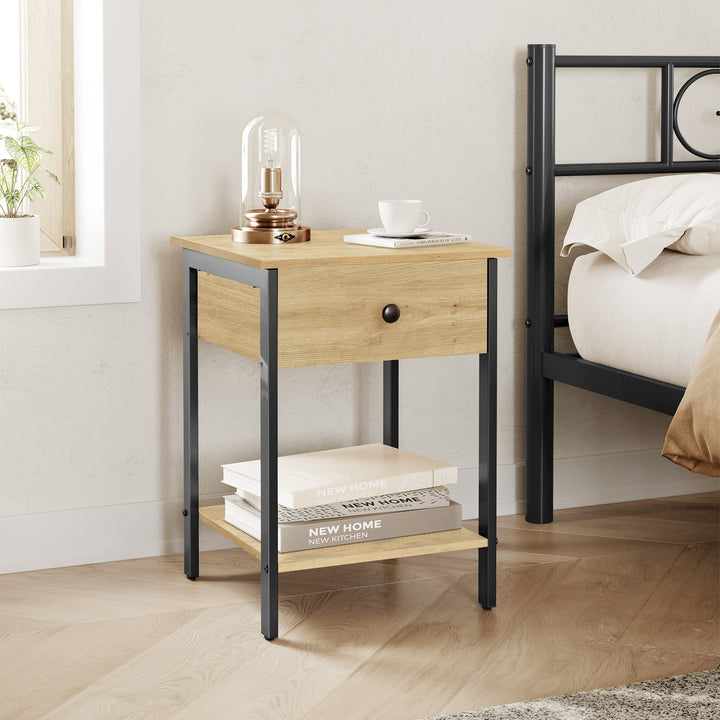 Sofa- / natbord med skuffe – ARTISAN OAK / sort