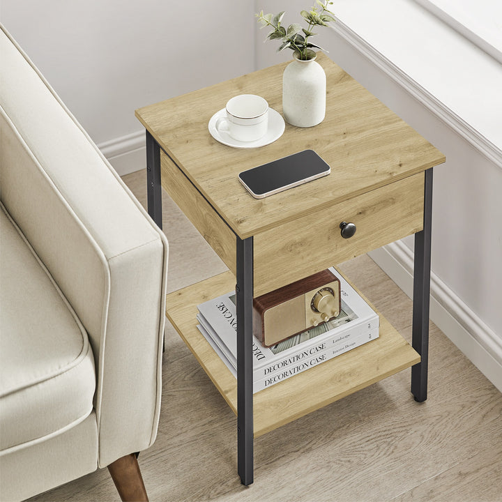 Sofa- / natbord med skuffe – ARTISAN OAK / sort