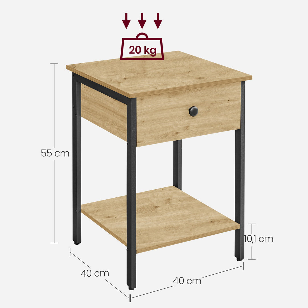Sofa- / natbord med skuffe – ARTISAN OAK / sort